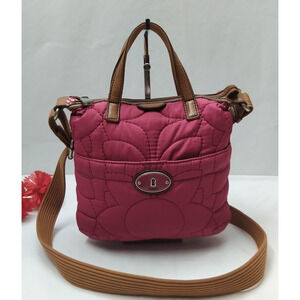 Fossil Magenta Nylon Quilted Zipper Closure Crossbody Bag